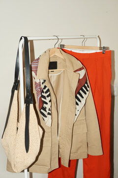 Colorful autumn items hanging on a rack