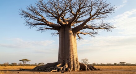 Fototapeta premium Majestic african baobab tree in sunlit savanna landscape