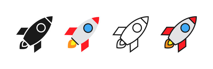 Rocket icons set vector. Spaceship launch, startup sign and symbol. 