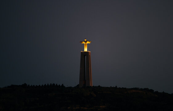 Christ the King Statue Illuminated in Lisbon
