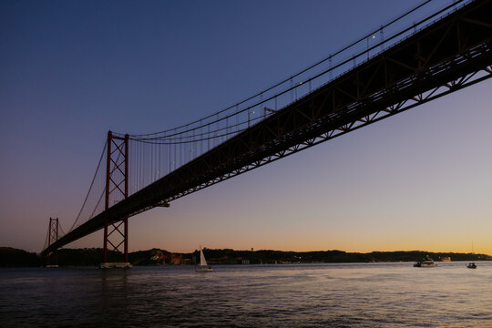 Lisbon's 25 de Abril Bridge at sunset