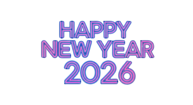 Happy New Year 2026 text, neon, cutout, PNG isolated on white or transparent background