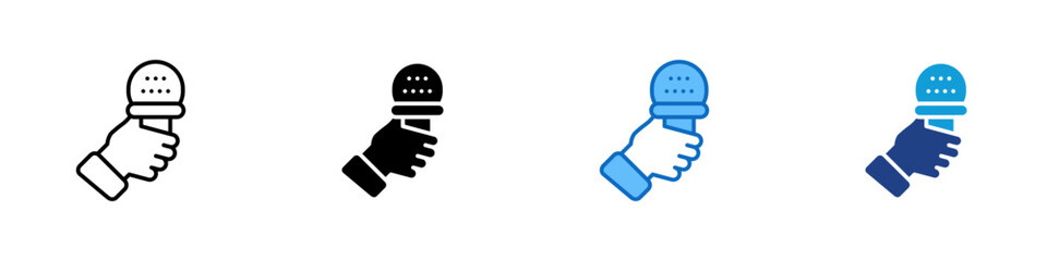 Microphone Interview Multiple Style Icon Design Vector - hand holding a microphone, symbolizing journalism, communication, and reporting