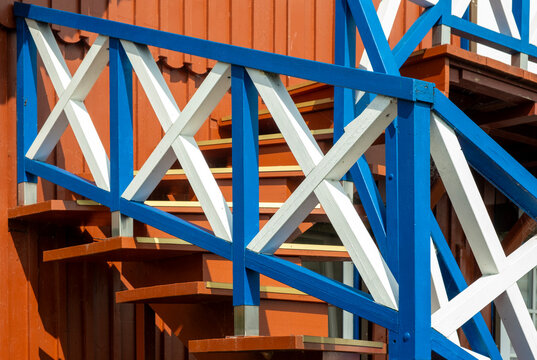 Abstract architecture with colorful wooden stairs structure