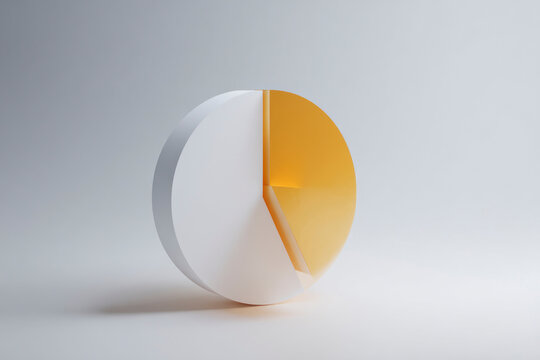 Abstract 3D donut chart with single golden segment raised from the structure. Concept of leadership, success, financial growth, and business innovation.