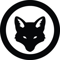 Vector fox head in black circle emblem silhouette illustration