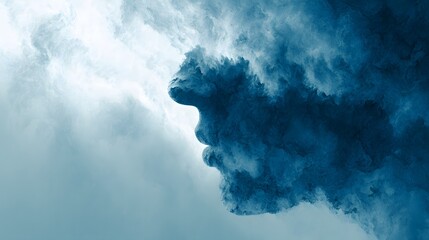 Deep blue gaseous form emerges in bright atmospheric backdrop