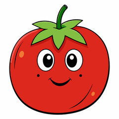 A cheerful cartoon tomato character with big eyes and a wide smile rendered in a simple silhouette style isolated on white background
