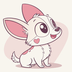 Adorable cartoon chihuahua puppy with big eyes and pink heart markings sitting happily isolated on white background silhouette