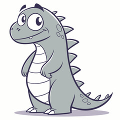 A cute cartoon dinosaur standing proudly with a friendly smile and spikes on its back isolated on white background silhouette