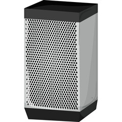 Rectangular Air Purifier With Black Top and Bottom Grills and Perforated Side Panels With Gray Finish and Transparent Background