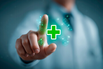 Doctor holds out their hand with medical icons