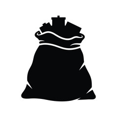 Bag of money silhouette icon symbol financial wealth wealthy cash fortune treasure isolated on white background