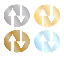 ゴールド・シルバー・ブロンズ・ブルーの光沢を持つ上下矢印メタルアイコンコレクション