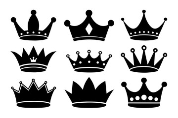 royal crowns Black silhouette vector,royal crowns  icon set