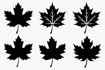 maple leaves Black silhouette vector Bundle,maple leaves set