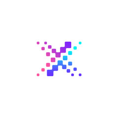 X logo with pixel, technology, reference logo for your business