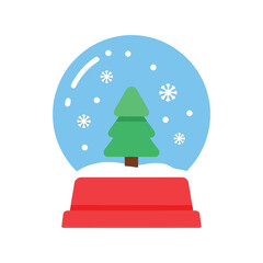 Christmas snow globe festive winter scene icon with evergreen tree and falling snowflakes isolated on white background