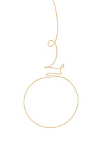 Hanging round Christmas tree toy, vector line illustration, flat design. Festive Background Graphic New Year Decorative Golden Element Isolated on White for Design, Decoration, Postcard, Poster