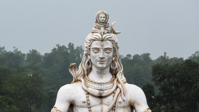The statue of Lord Shiva in meditation posture, located on the Ganges River (Ganga River) in Rishikesh, Uttarakhand, India
