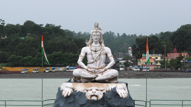 The statue of Lord Shiva in meditation posture, located on the Ganges River (Ganga River) in Rishikesh, Uttarakhand, India