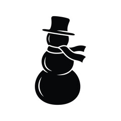 Simple silhouette of a snowman with top hat and scarf for winter holidays isolated on white background