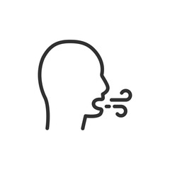 Obraz premium Human head exhaling air, linear icon. Breathing, relaxation or exhalation concept. Line with editable stroke.