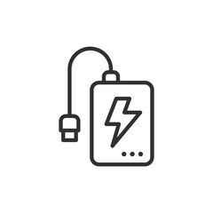Obraz premium Power bank with cable, linear icon. Portable battery and charging device. Line with editable stroke.