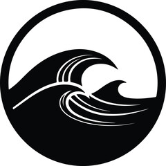 Vector ocean waves cresting inside circle frame silhouette illustration