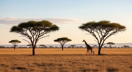 Majestic giraffe wandering the african savannah at sunset