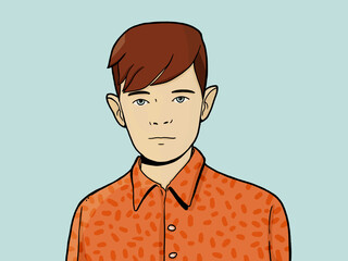 Red haired boy portrait looking serious illustration
