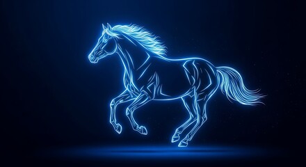 Majestic Blue Neon Horse Galloping Through Digital Space Sparkle Effect
