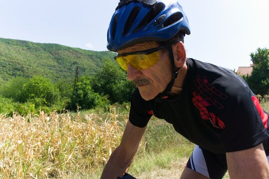 Masters Cyclist Close-Up in Balkan Mountains