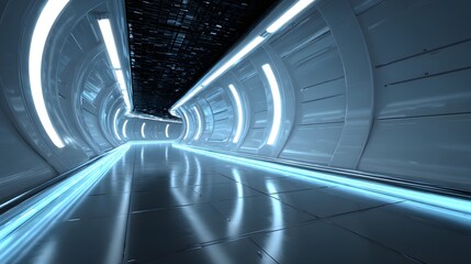 Obraz premium Illuminating futuristic interior walkway stretches into deep perspective