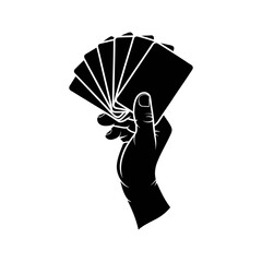 hand holding a fan of playing cards