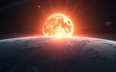 Stunning sunrise over earth from international space station outer space digital art cosmic environment aerial view planetary beauty. High quality