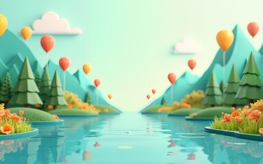 3D banner illustration style of sustainable travel in paper art styles, with copy space. High quality