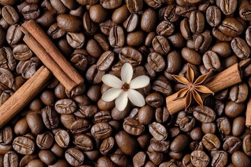 Fototapeta premium Coffee Beans, Cinnamon, and Vanilla Pattern — Aromatic Comfort