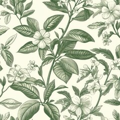 Stylized Jasmine and Melissa Pattern &mdash; Soft Green Serenity