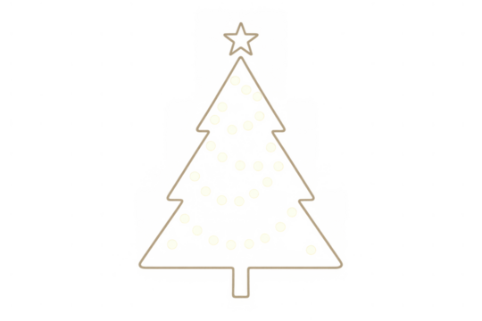 Minimalist christmas tree outlining with string lights, holiday illustration on transparent background for winter design