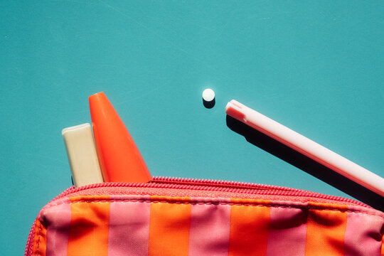 Travel Toiletry Bag with Estrogen Tablet and Makeup