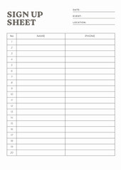 Beige And Blue Minimalistic Sign Up Sheet - 1
