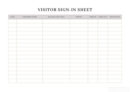 Elegant White Pink Visitor Sign In Sheet - 1