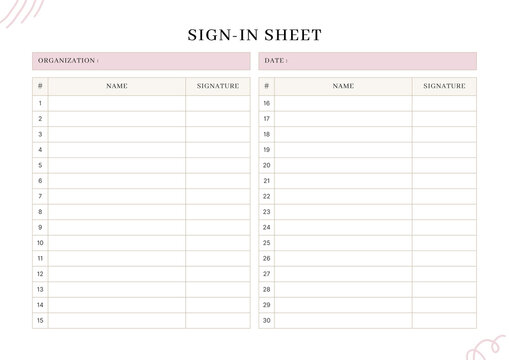 Elegant White Beige Sign In Sheet - 1