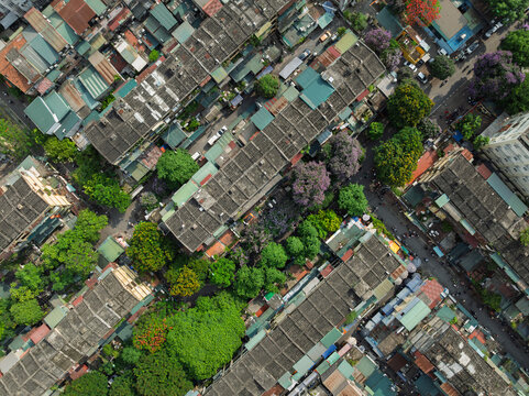 Aerial grid view of Hanoi residential blocks