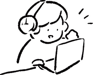 イヤホンでオンライン会議をする人のイラスト