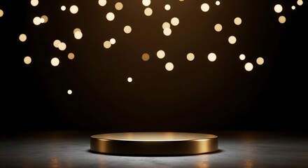 Golden podium with bokeh lights in the background for product display