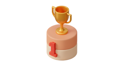 winner trophy number one podium 3d isometric icon, winner, achievement, first place, gold, champion, victory illustration