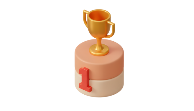 winner trophy number one podium 3d isometric icon, winner, achievement, first place, gold, champion, victory illustration