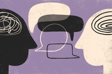 Two Heads with Thread Balls — Mental Health and Support Concept 